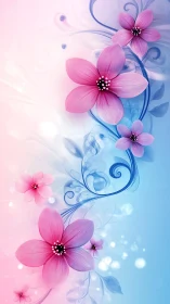 Digital illustration showcasing gradient-rendered botanical forms with chromatic separation