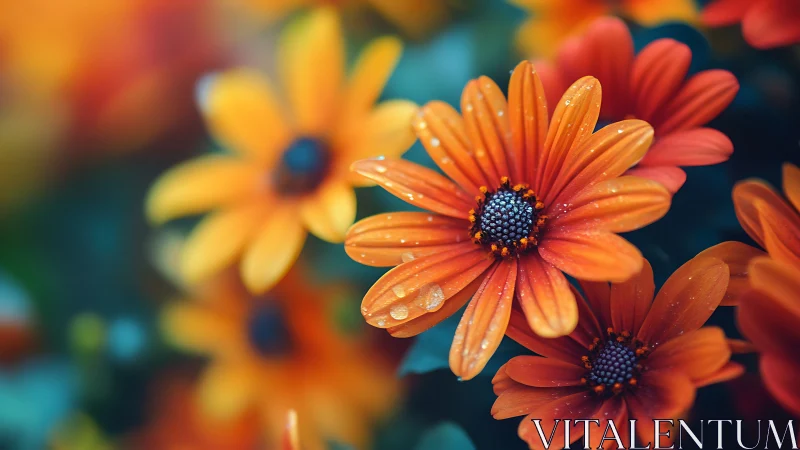 Vibrant Daisies Glistening With Morning Dew Droplets