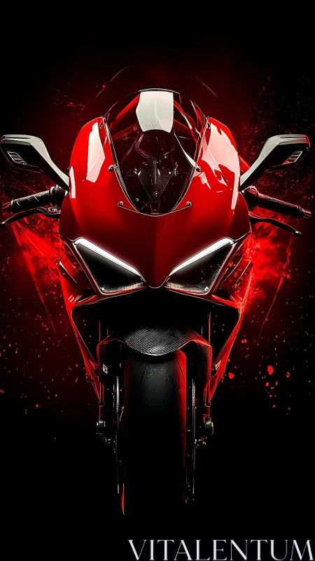 Red superbike front view glows with aggressive neon drama