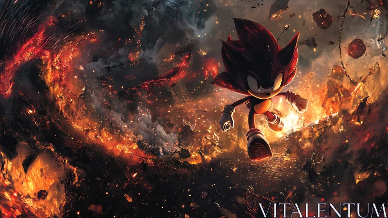 Dark hedgehog sprint through apocalyptic fire vortex.