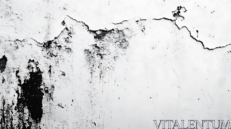 Cracked white plaster wall forms abstract monochrome landscape.