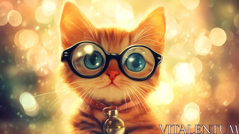 Bespectacled Orange Tabby Cat in Warm Luminous Environment