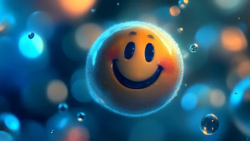 Smiling Face Bubble in Vibrant Bokeh Digital Art Style.