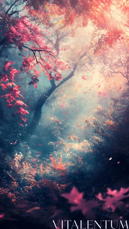 Enchanted Forest Path Through Radiant Autumn Light.