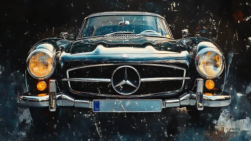 Digital painting of classic roadster with frontal symmetry emphasis.