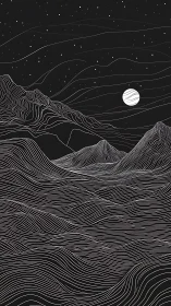 Starlit linear dunes under a minimalist lunar horizon.