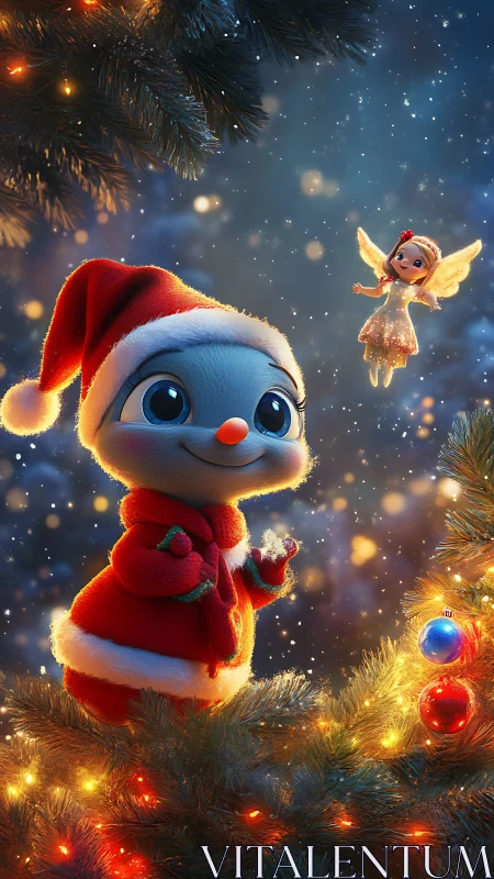 Santa critter meets sparkling Christmas wish fairy in snow.