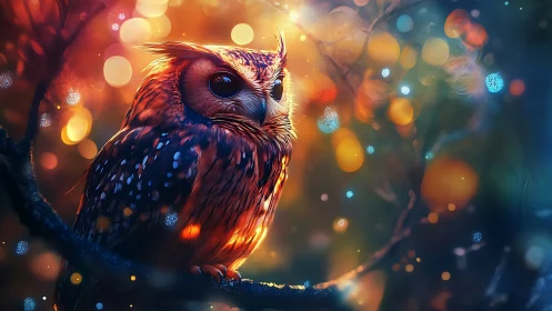 Majestic Owl in Enchanted Forest, Vivid Digital Art Style.