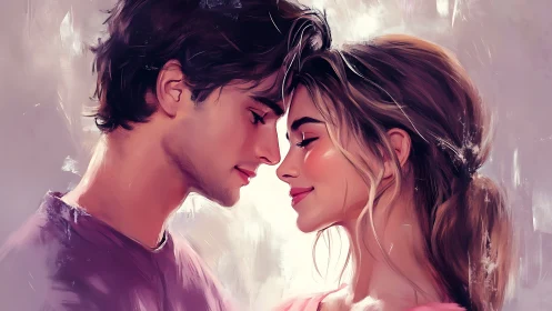 Two people face-to-face in intimate moment rendered digitally