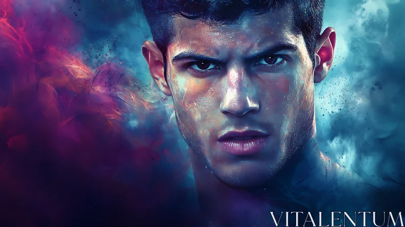 Male digital portrait with colored smoke background.