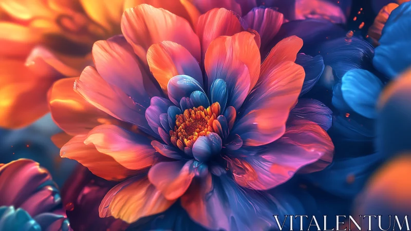 Flower with gradient lighting exhibits red to blue color transition throughout layered petals