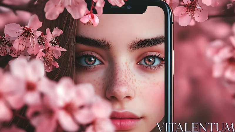 Spring gaze through the phone screen, softly in bloom.