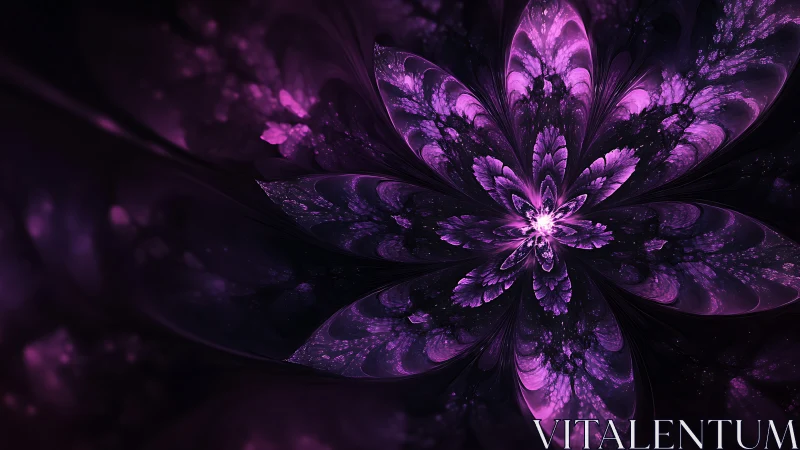 Midnight bloom of glowing violet fractal petals unfolding.