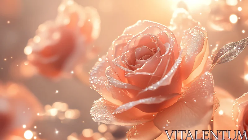 Rose with Water Droplets and Bokeh Background.