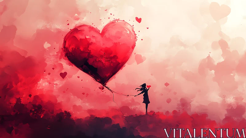 Girl Holding Her Heart Balloon High.