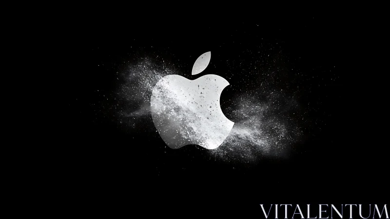 Apple-style white logo explodes through dark minimal space.