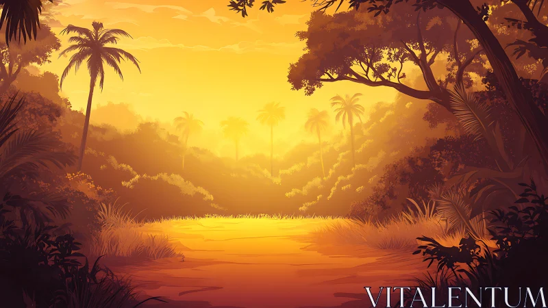 Tropical Paradise Sunrise Over Golden Waters.