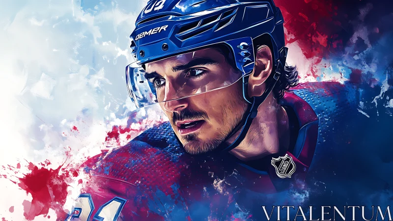 Hockey player portrait rendered in vivid digital brushwork