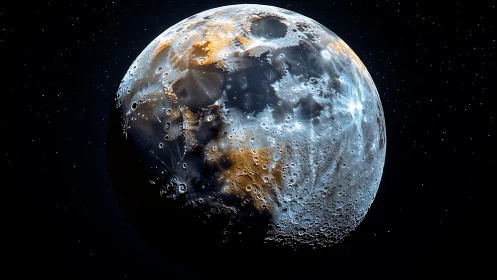 Moonlit color tapestry over a cratered cosmic neighbor.