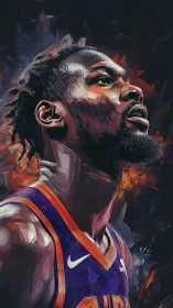 Dynamic digital portrait of basketball player in Phoenix jersey