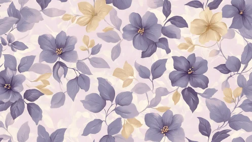 Botanical Floral Pattern with Purple and Cream Blooms.