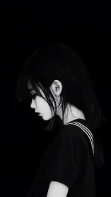 Quiet side profile of a thoughtful girl in soft shadow.