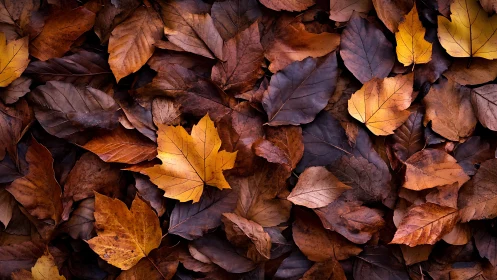Dry autumn leaves in layered brown and golden tones.