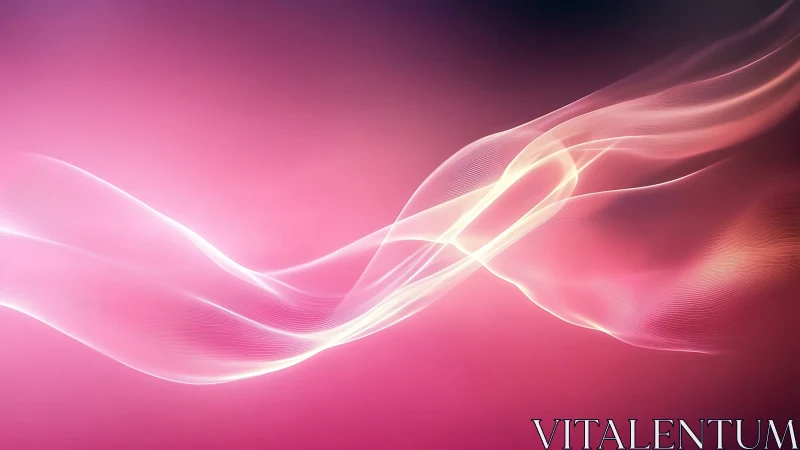 Curved translucent waveforms traverse a pink gradient field