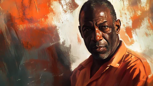 Textured digital portrait against kinetic abstract chroma field.