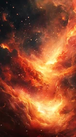 Cosmic fire nebula with radiating light and stellar particles