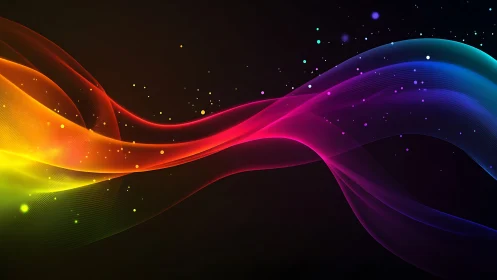 Colorful light waves flowing across dark gradient background.