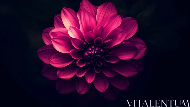 Luminous Magenta Dahlia Glowing Against Deep Darkness