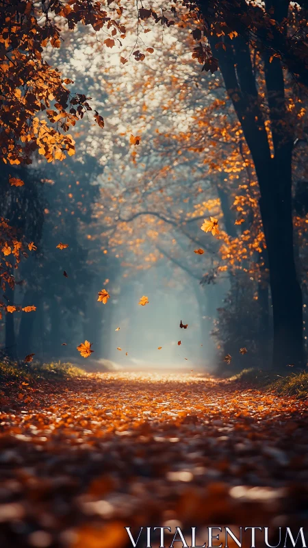 Autumn Foliage Descent: Luminescent Forest Pathway.