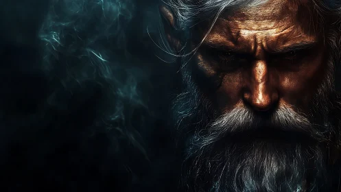 Weathered old man portrait in dramatic low key lighting.