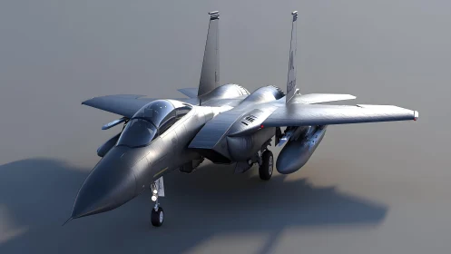 Modern fighter jet on tarmac in realistic digital rendering.