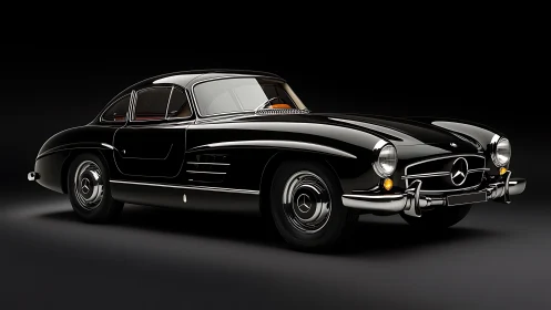 Black vintage coupe rendered against a dark neutral background.
