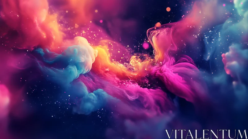 Cosmic neon nebula drifts across a glowing starfield sky