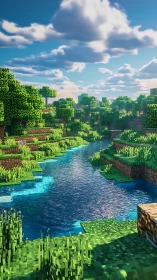 Voxel riverine biome with high-fidelity lighting shaders.