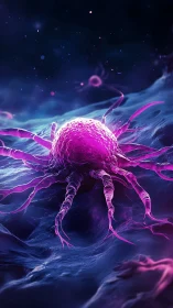 Luminescent cancer cell extends tendrils in deep space view