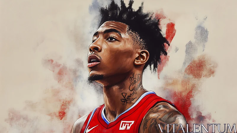 Electric court dreamer in red jersey painted mid-rise gaze.