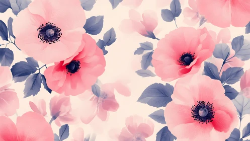 Pink Anemones Dance: Blooming Symphony in Soft Watercolor Reverie.