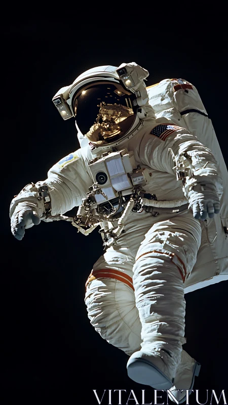 Courageous astronaut gently drifts through the quiet deep space