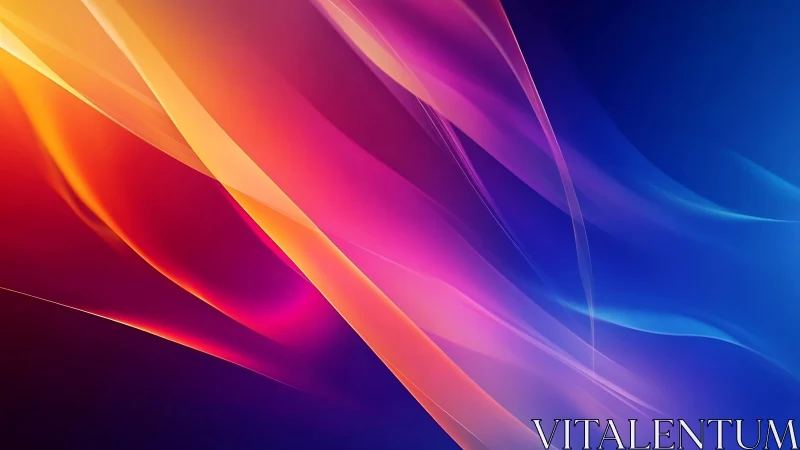 Radiant neon light waves flow across deep blue space.