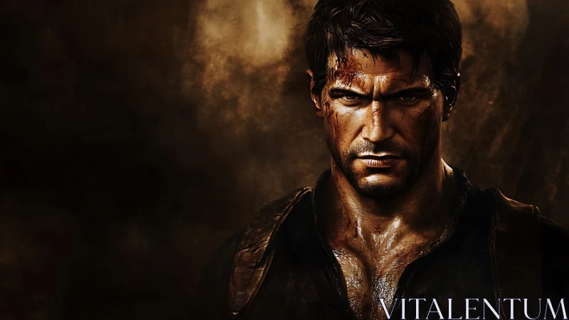 Battle-worn male adventurer rendered in dramatic light.