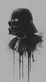 Moody helmet portrait with inky drips and quiet menace.