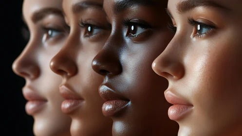 Side profiles of diverse women in soft studio lighting.