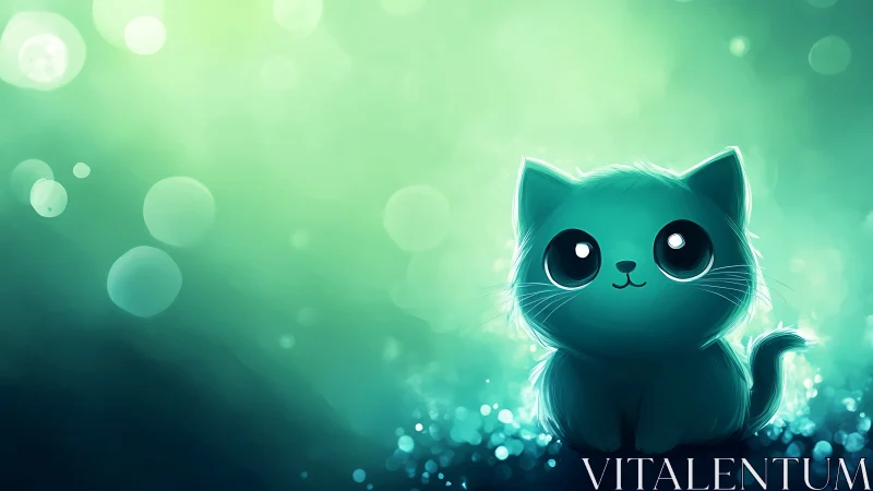 Luminescent Feline Character in Ethereal Emerald Gradient.