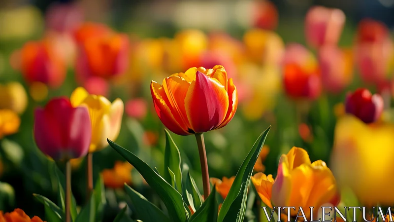 Crimson Tulip Commands Garden Stage With Glowing Petals