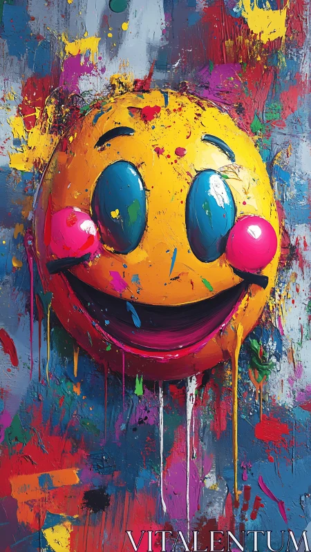 Joyful paint-splashed smiley face radiates bold, happy color