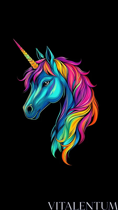 Chromatic vector unicorn head with high saturation gradients.